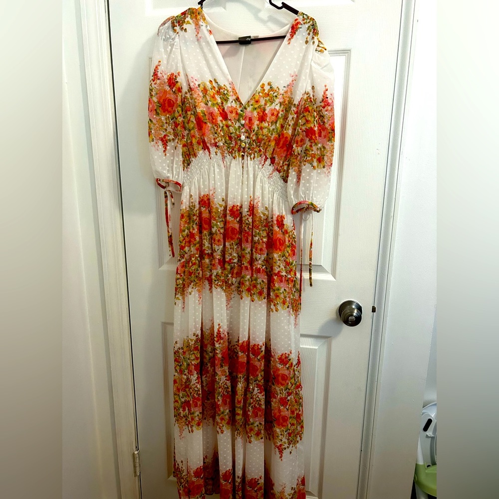 Taylor Puff Sleeves Floral Swiss Dot Maxi Dress